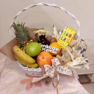 Kosz Zdrowia – Urodziny, Imieniny z Owocami, Zdrowym Sokiem, Miodem i Kartką