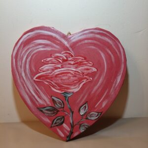 Obraz serce z różą – malowane ręcznie, czerwone jak miłość