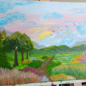 Ręcznie malowany obraz – pejzaż, 40 × 30 cm