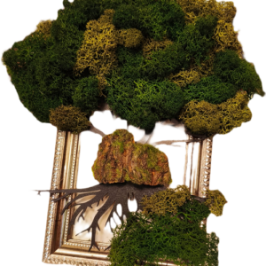 Drzewo Życia w Złotej Ramie – przestrzenny obraz 3D z mchu stabilizowanego 24 × 32 cm