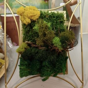 Mini Las w Złotej Ramie – obraz 3D z mchu stabilizowanego 30 × 20 cm