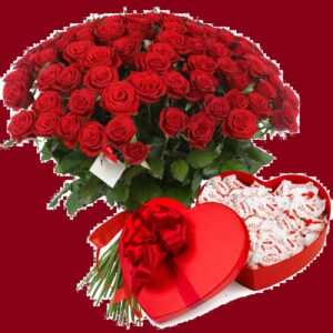 101 Róż czerwonych z sercem Raffaello