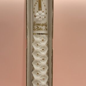 Świeca Chrzcielna – klasyczna z krzyżykiem i złotymi akcentami