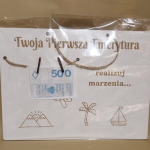 Drewniana tabliczka „Serdeczne gratulacje z okazji EMERYTURY”