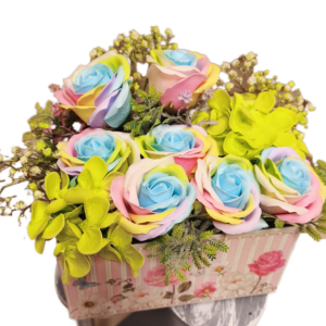 Tęczowa kompozycja -mydlane kwiaty